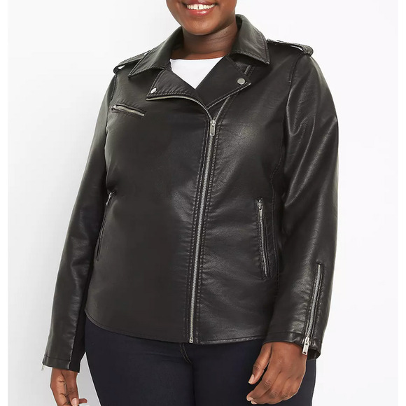 NEW LANE BRYANT BLACK FAUX LEATHER MOTO JACKET COAT SZ 18/20 - Picture 3 of 8